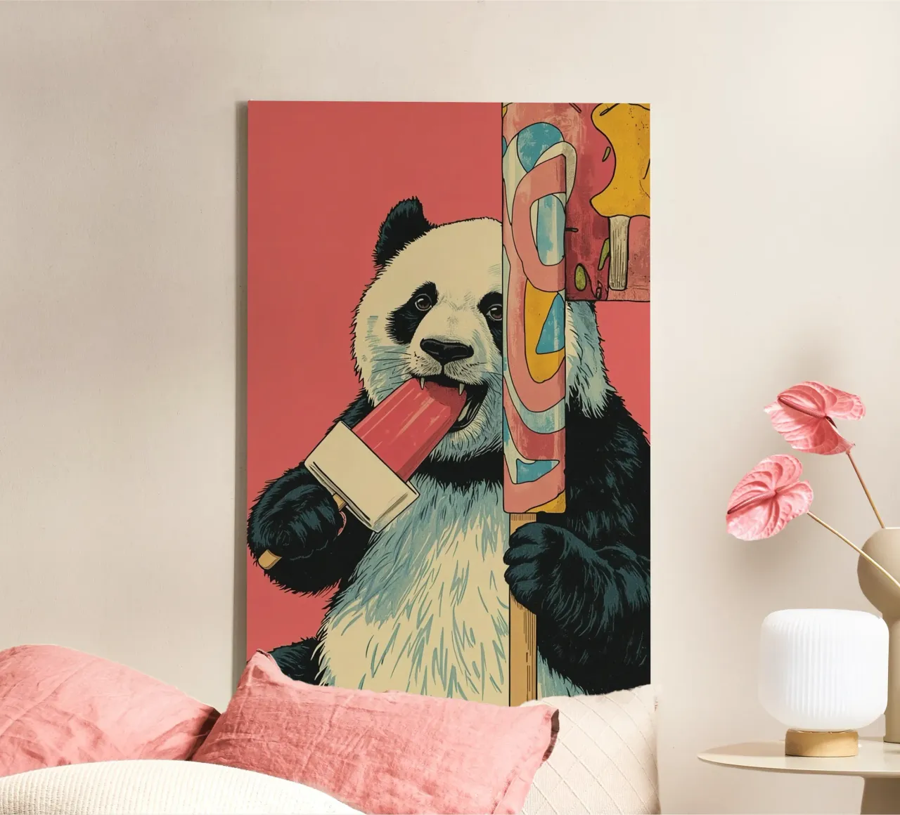 Panda eet ijslolly canvas met Baklijst van DesignDoodle