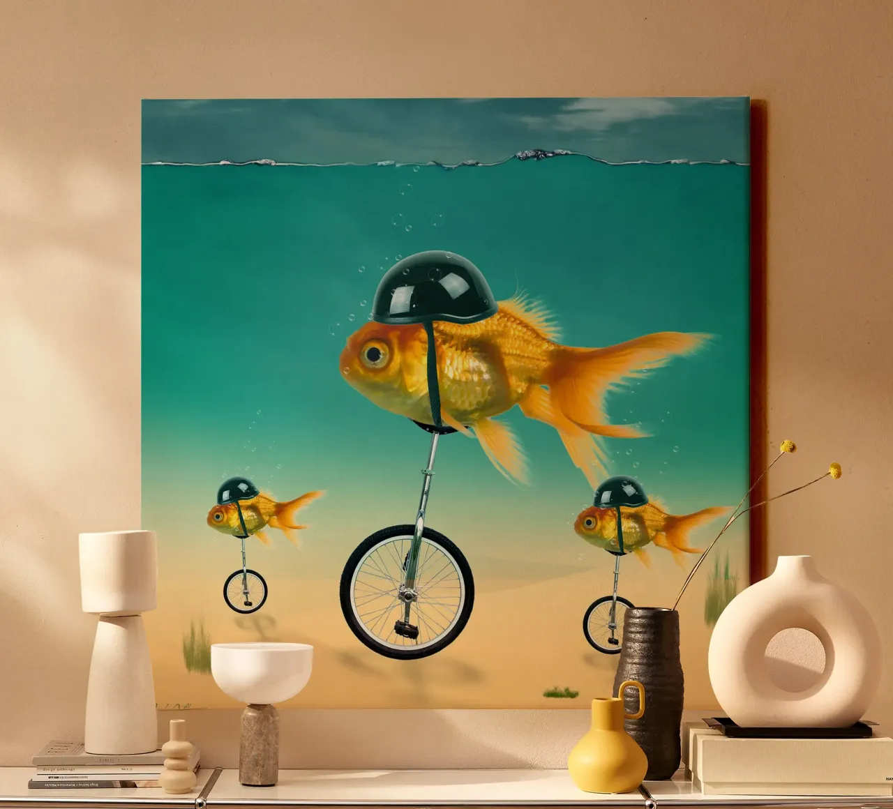 pesce d'oro di Mark Ashkenazi tela con Cornice a cassetta da David Jackson