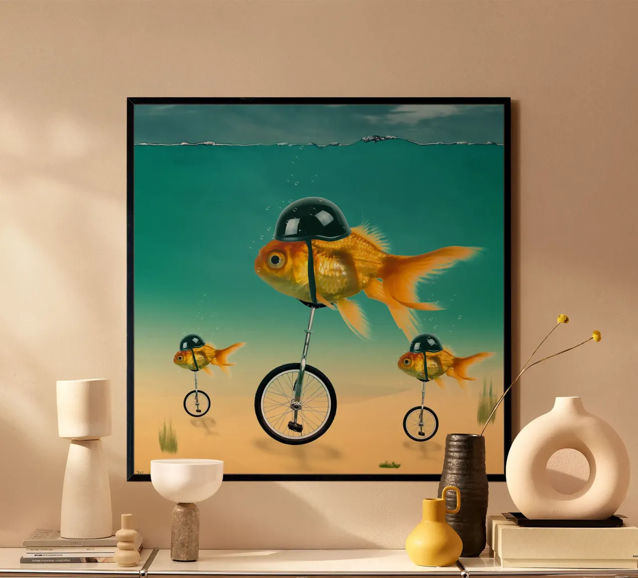 pesce d'oro di Mark Ashkenazi poster con telaio in plastica da David Jackson