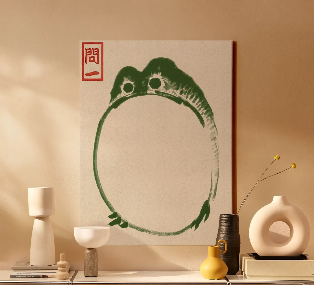 Grumpy Toad II by Matsumoto Hoji canvas with Floater frame by David Jackson