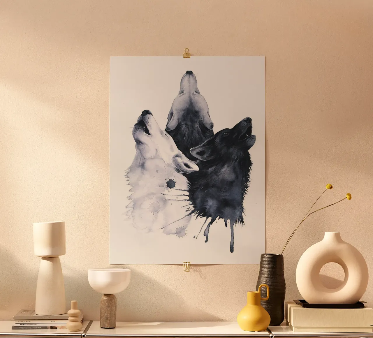 Lupi urlanti poster con telaio in plastica da David Jackson