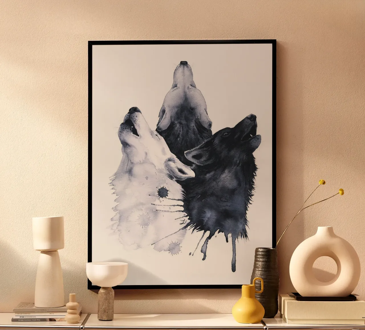 Lupi urlanti poster con telaio in plastica da David Jackson