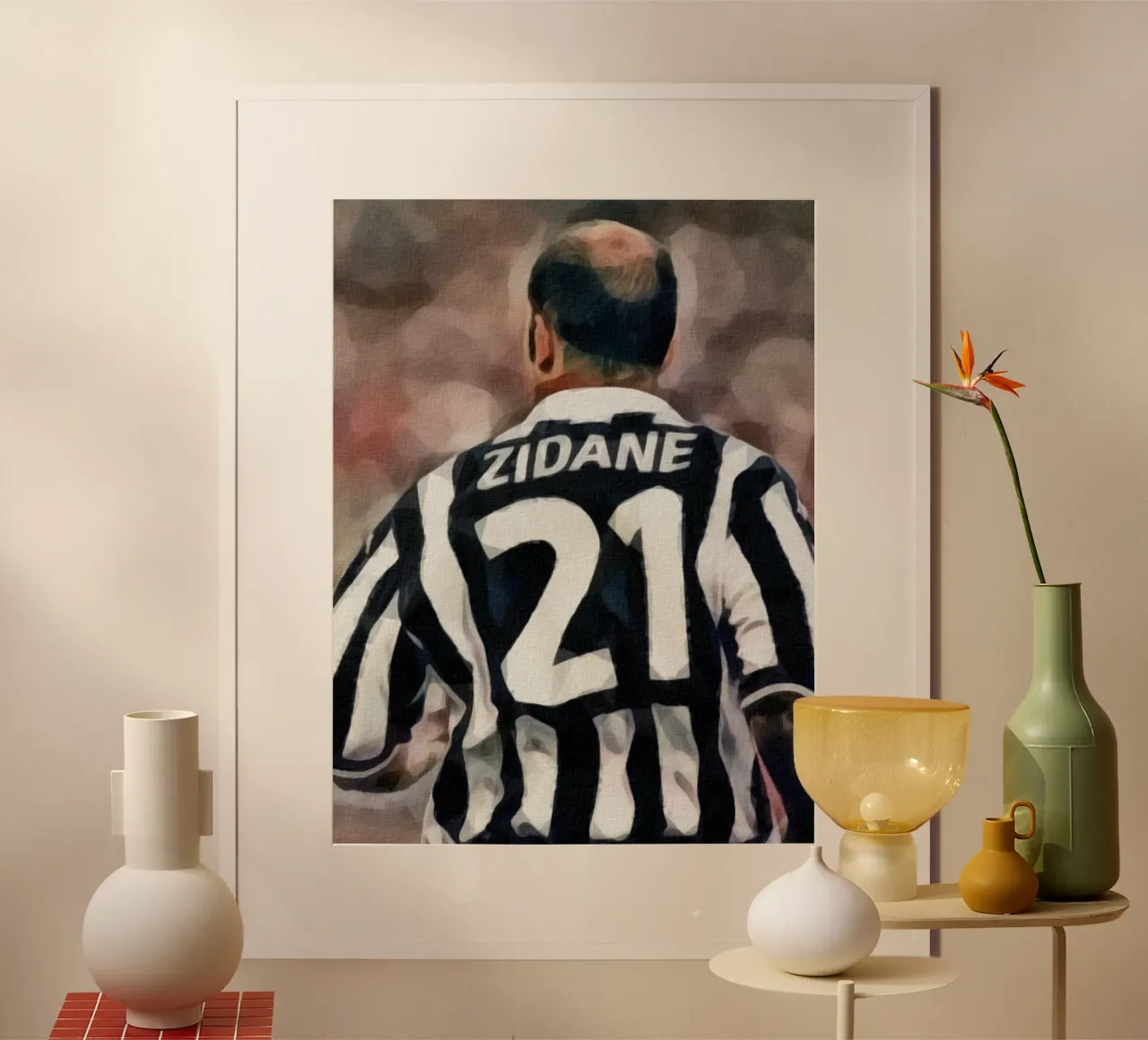 Ritratto iconico di Zinedine Zidane alla Juventus poster con telaio in plastica da dan band