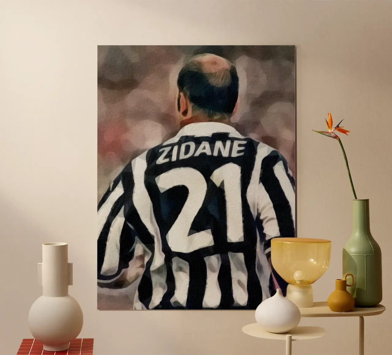 Ritratto iconico di Zinedine Zidane alla Juventus poster con telaio in plastica da dan band