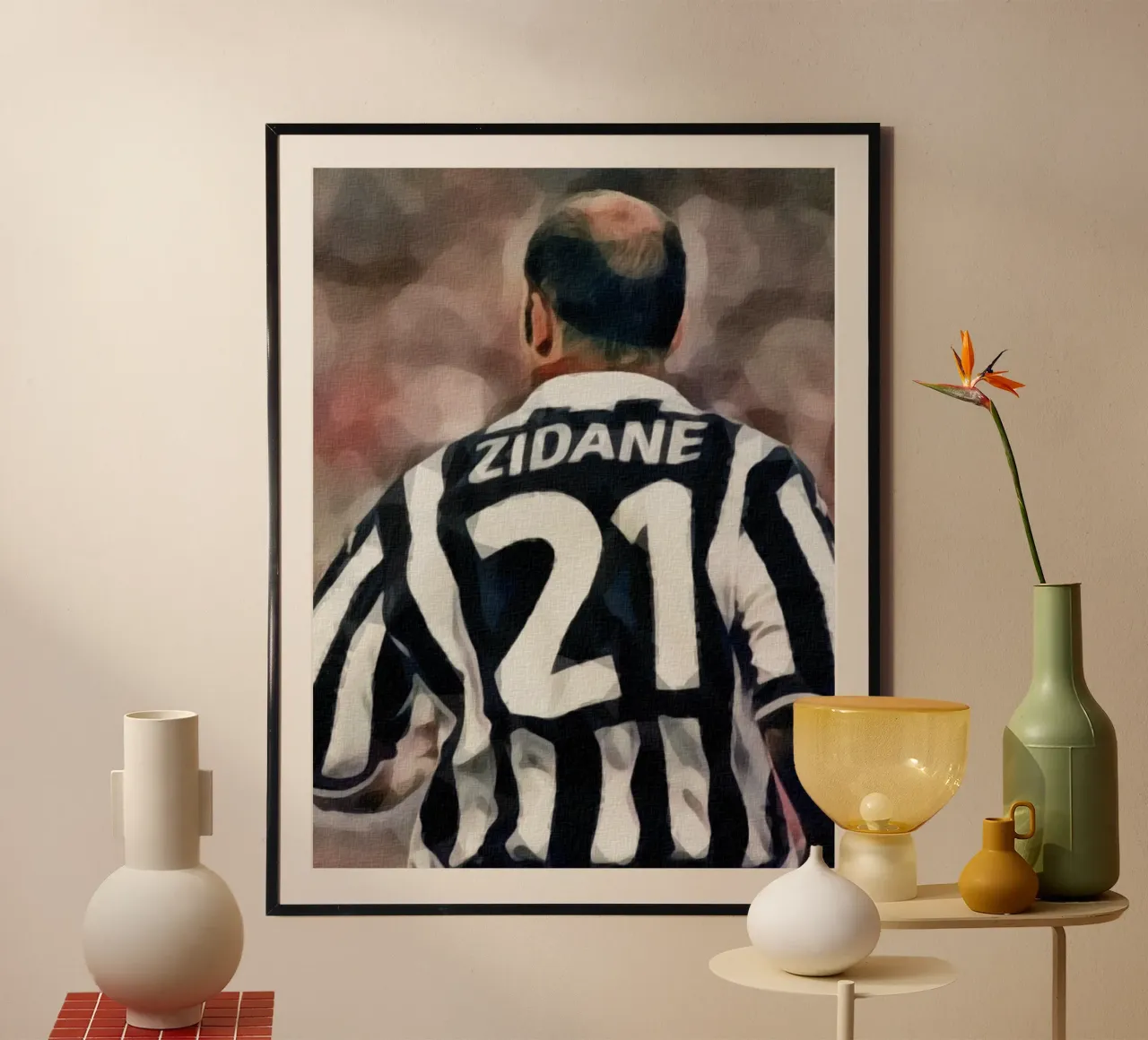 Ritratto iconico di Zinedine Zidane alla Juventus poster con telaio in plastica da dan band