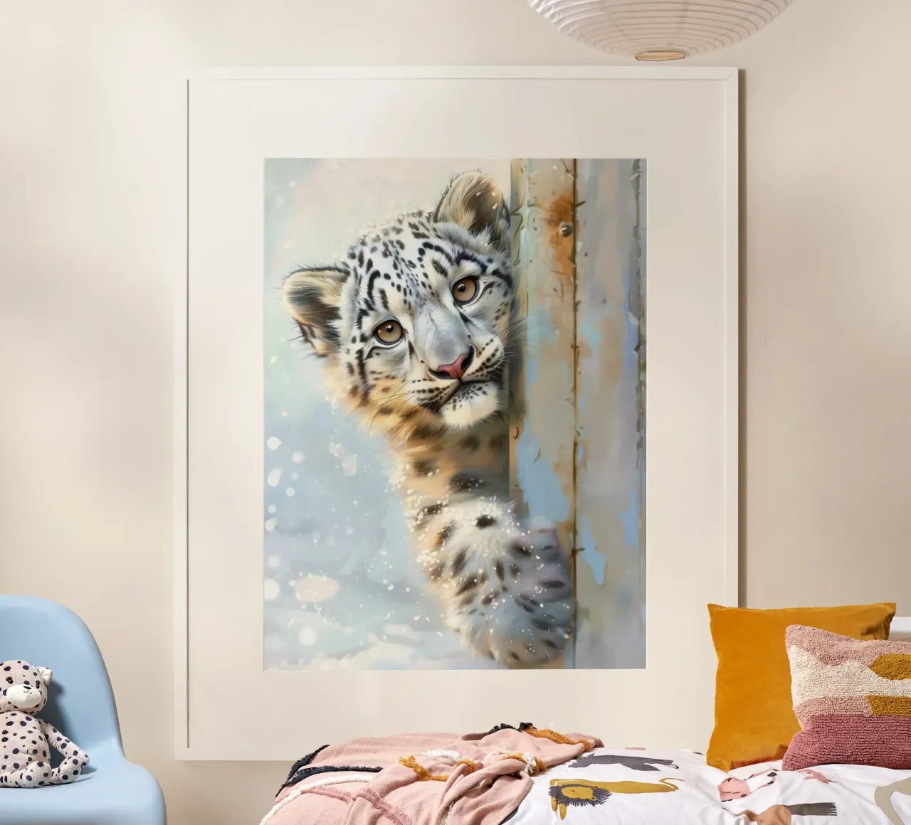 Sono io, Leo il Leopardo delle Nevi! poster con telaio in alluminio da David Jackson