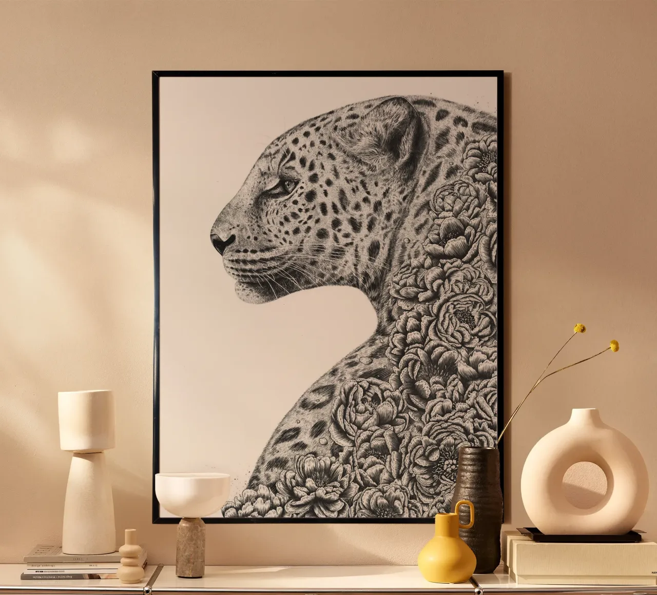 Leopardo con fiori poster da David Jackson