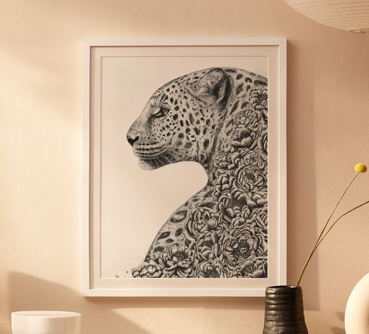 Leopardo con fiori poster da David Jackson