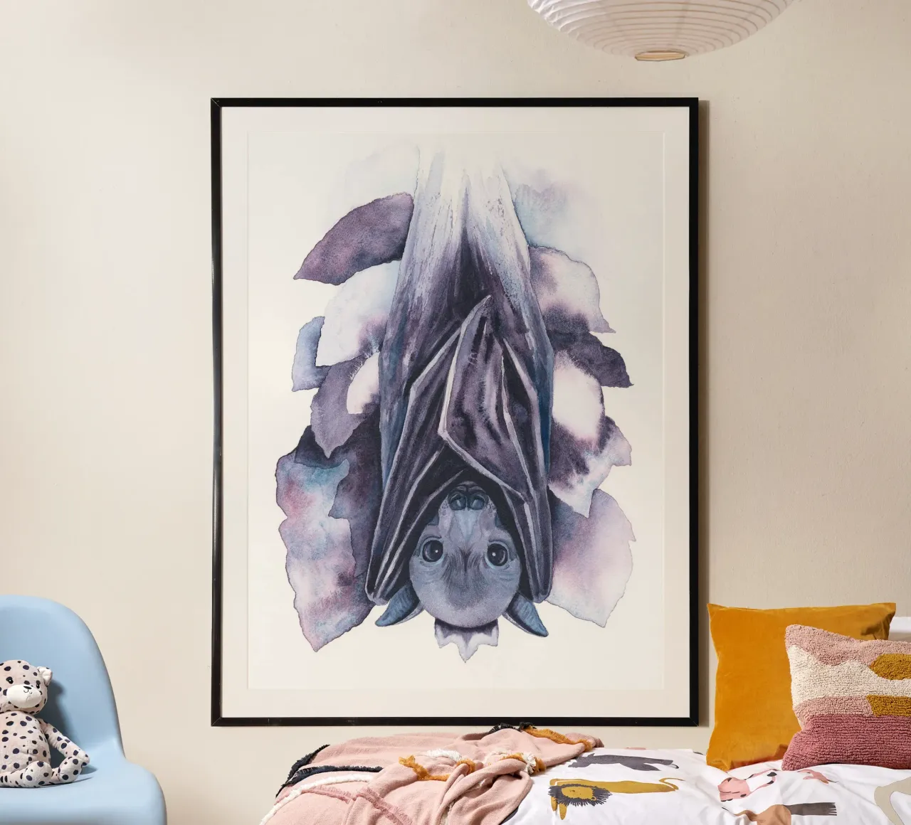 Pipistrello volpe poster con telaio in legno da David Jackson