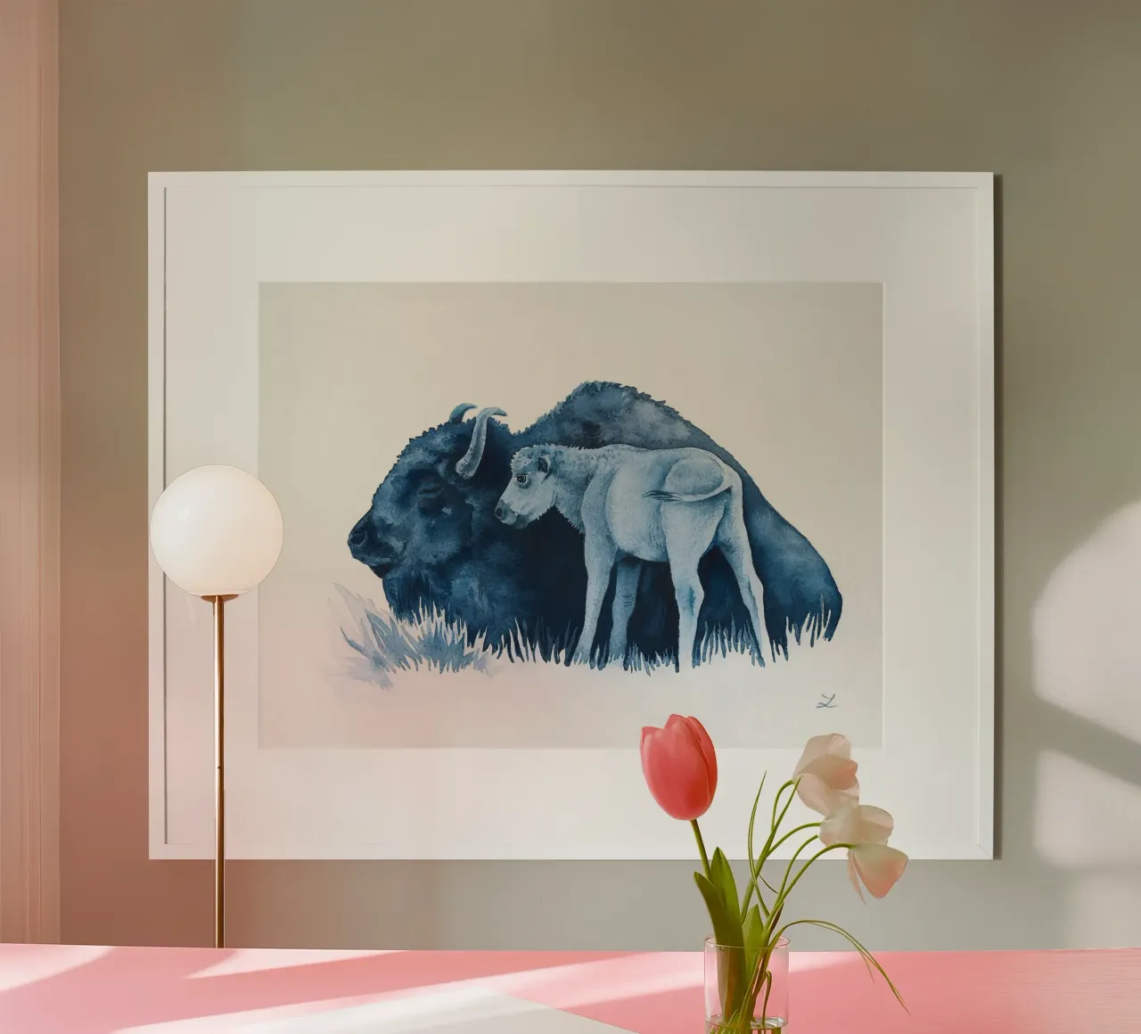 Madre bisonte con il suo vitello poster da David Jackson