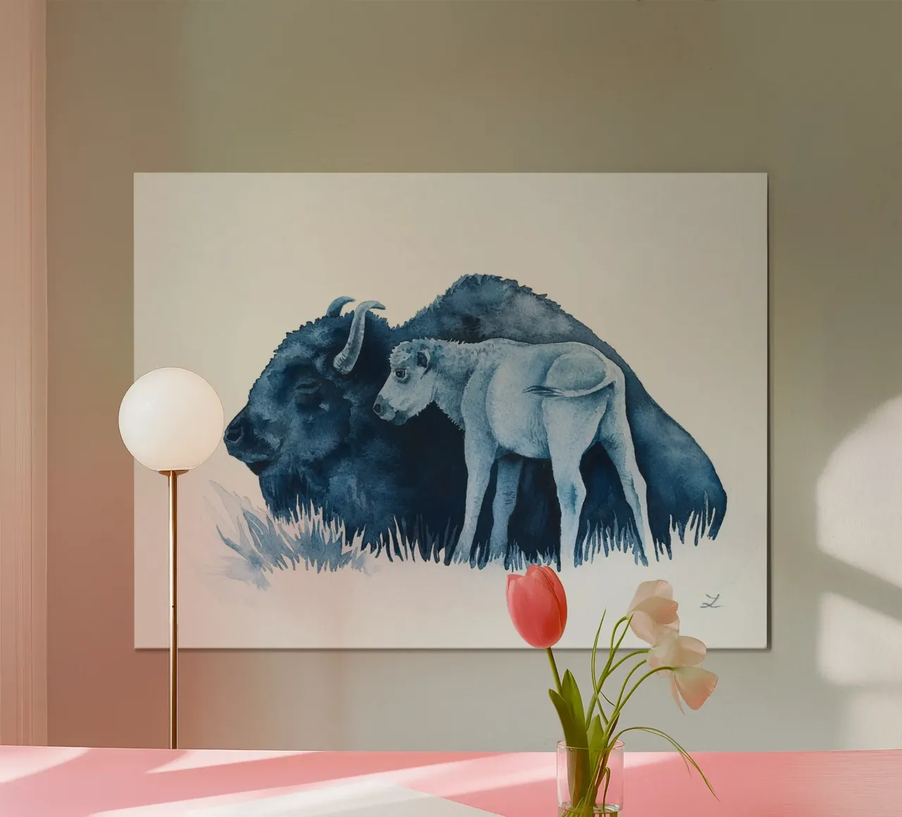 Madre bisonte con il suo vitello poster da David Jackson