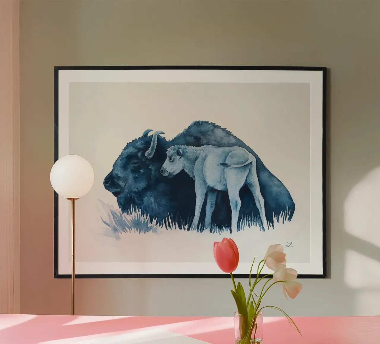 Madre bisonte con il suo vitello poster da David Jackson