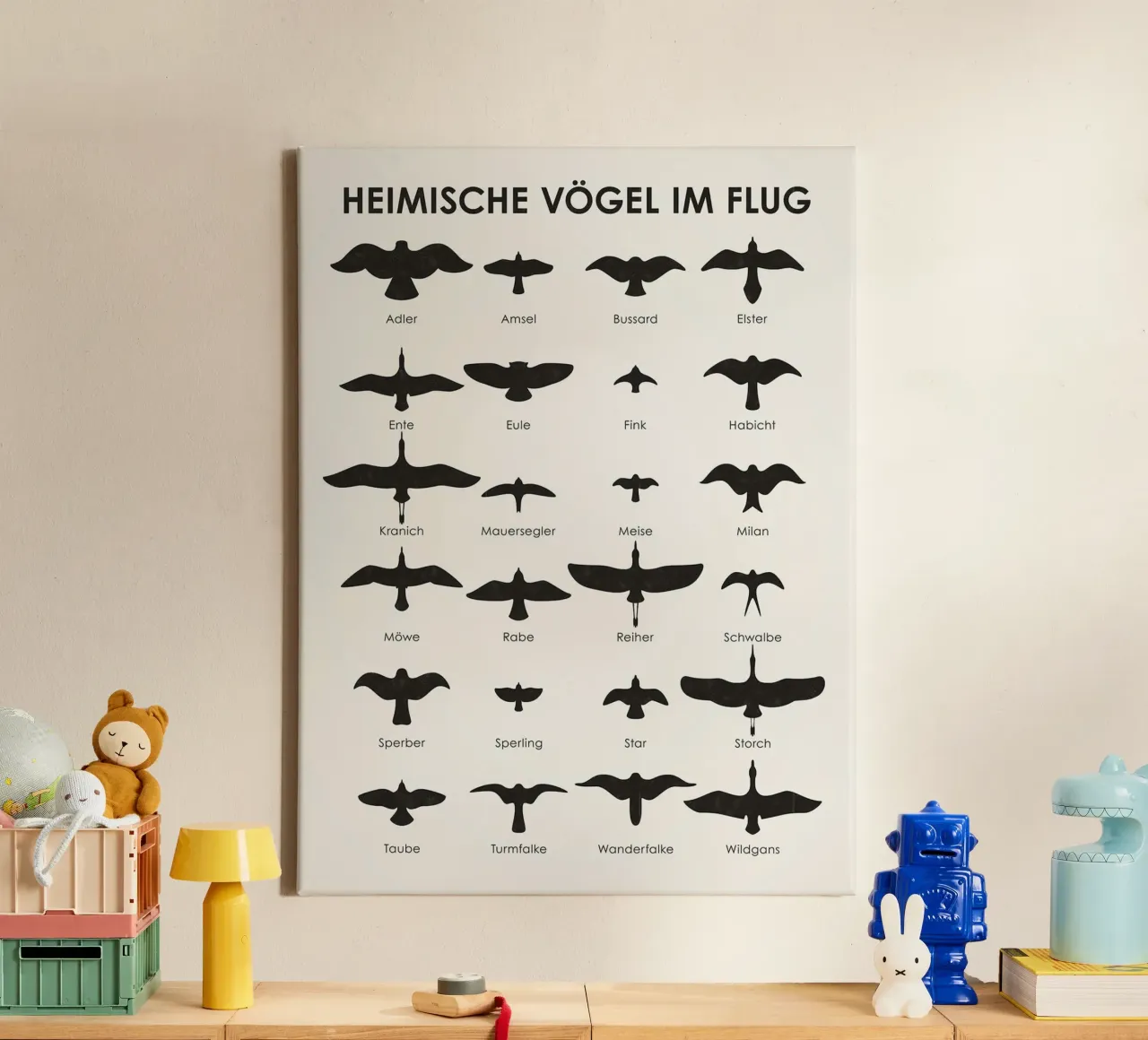 Inheemse vogels in vlucht (Duits) canvas met Baklijst van David Jackson