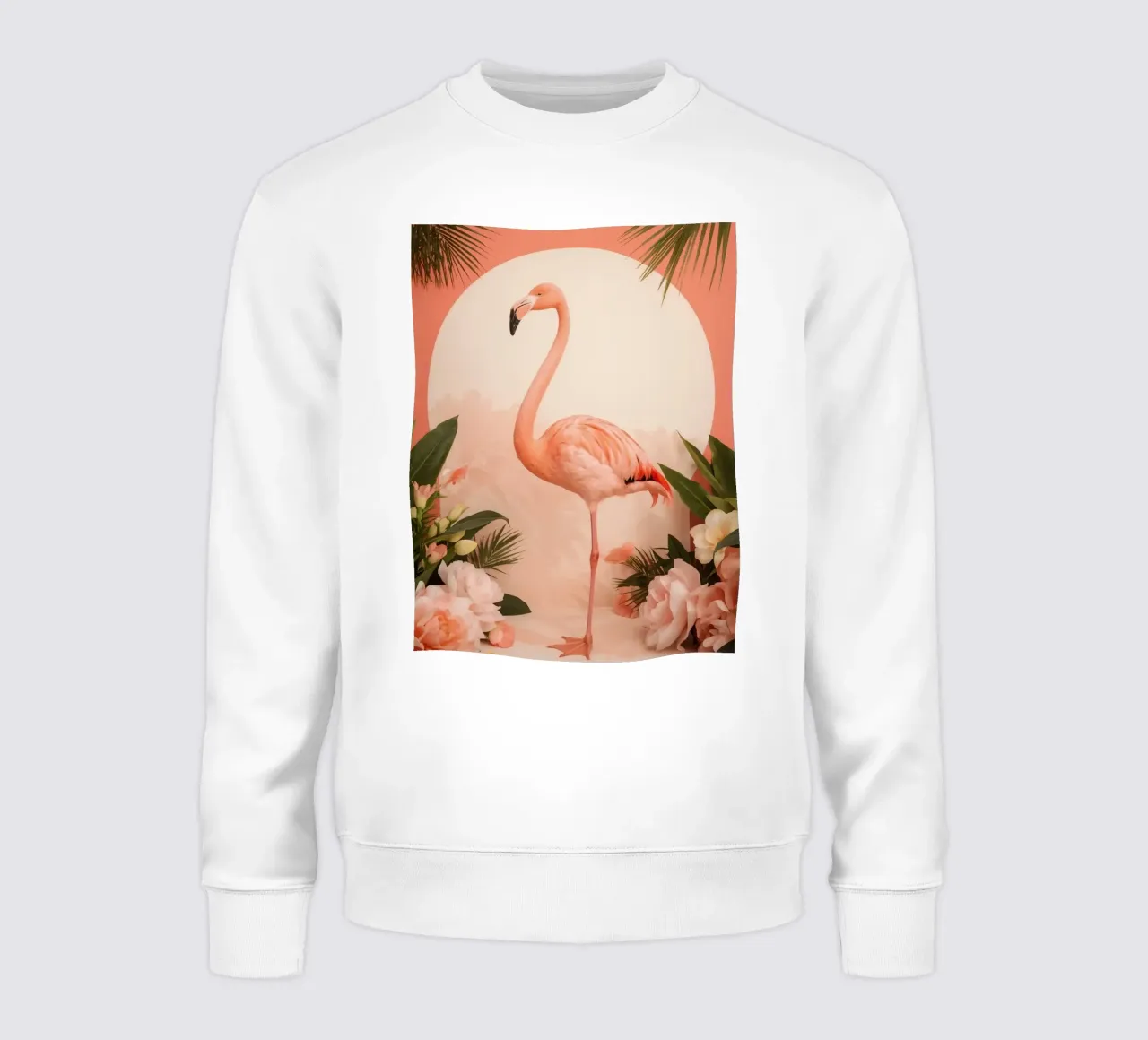 Fenicottero rosa con fiori e foglie di palma felpa da DesignDoodle