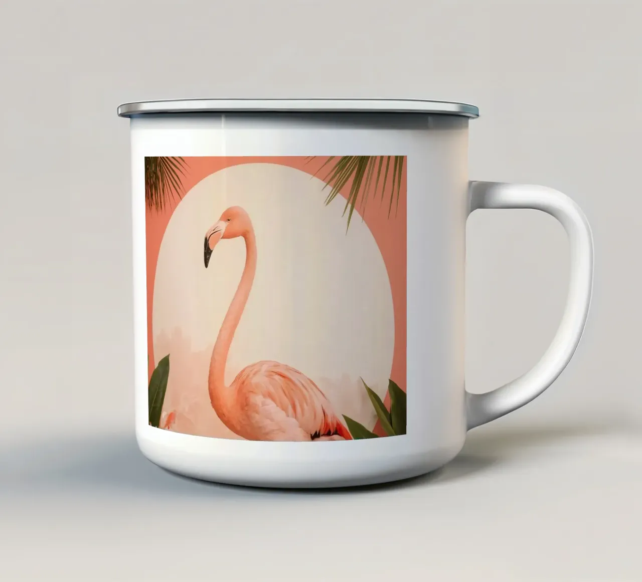 Fenicottero rosa con fiori e foglie di palma tazza in smalto da DesignDoodle