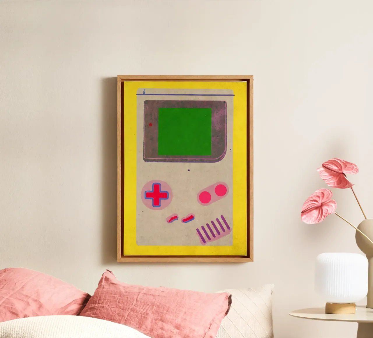 Retro Gameboy Poster - Pop art print for gamers:inside canvas with Floater frame by KUNSTstück