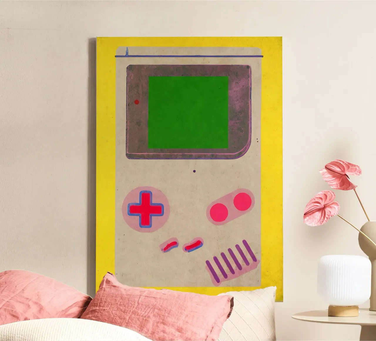 Retro Gameboy Poster - Pop art print for gamers:inside canvas with Floater frame by KUNSTstück