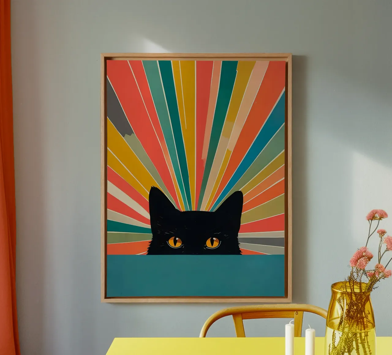 Retro zwarte kat canvas met Baklijst van David Jackson