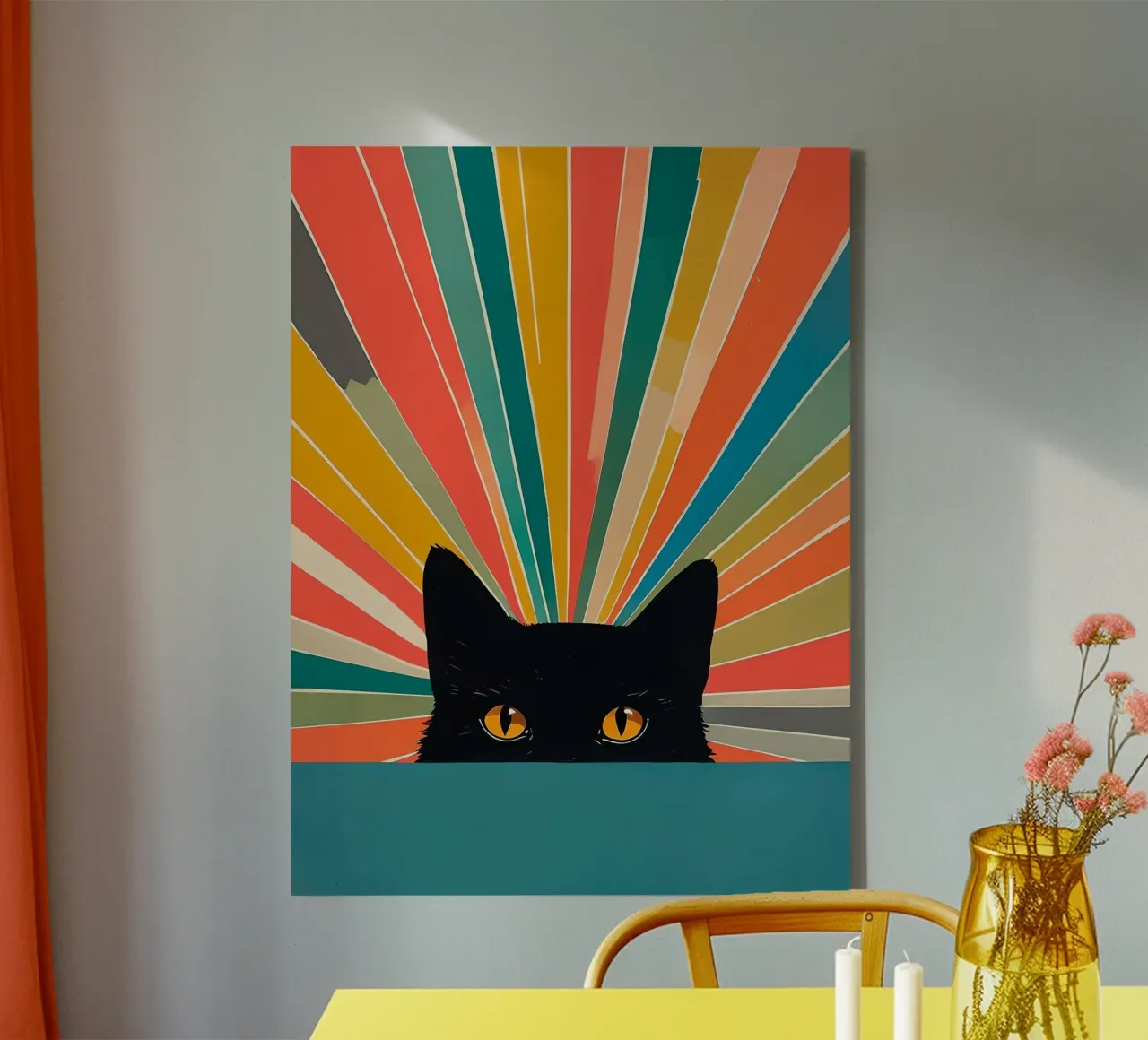 Retro zwarte kat canvas met Baklijst van David Jackson