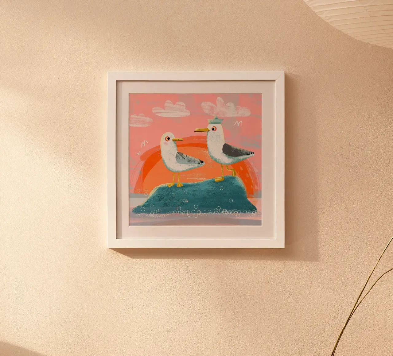 Gabbiani innamorati poster con telaio in legno da David Jackson