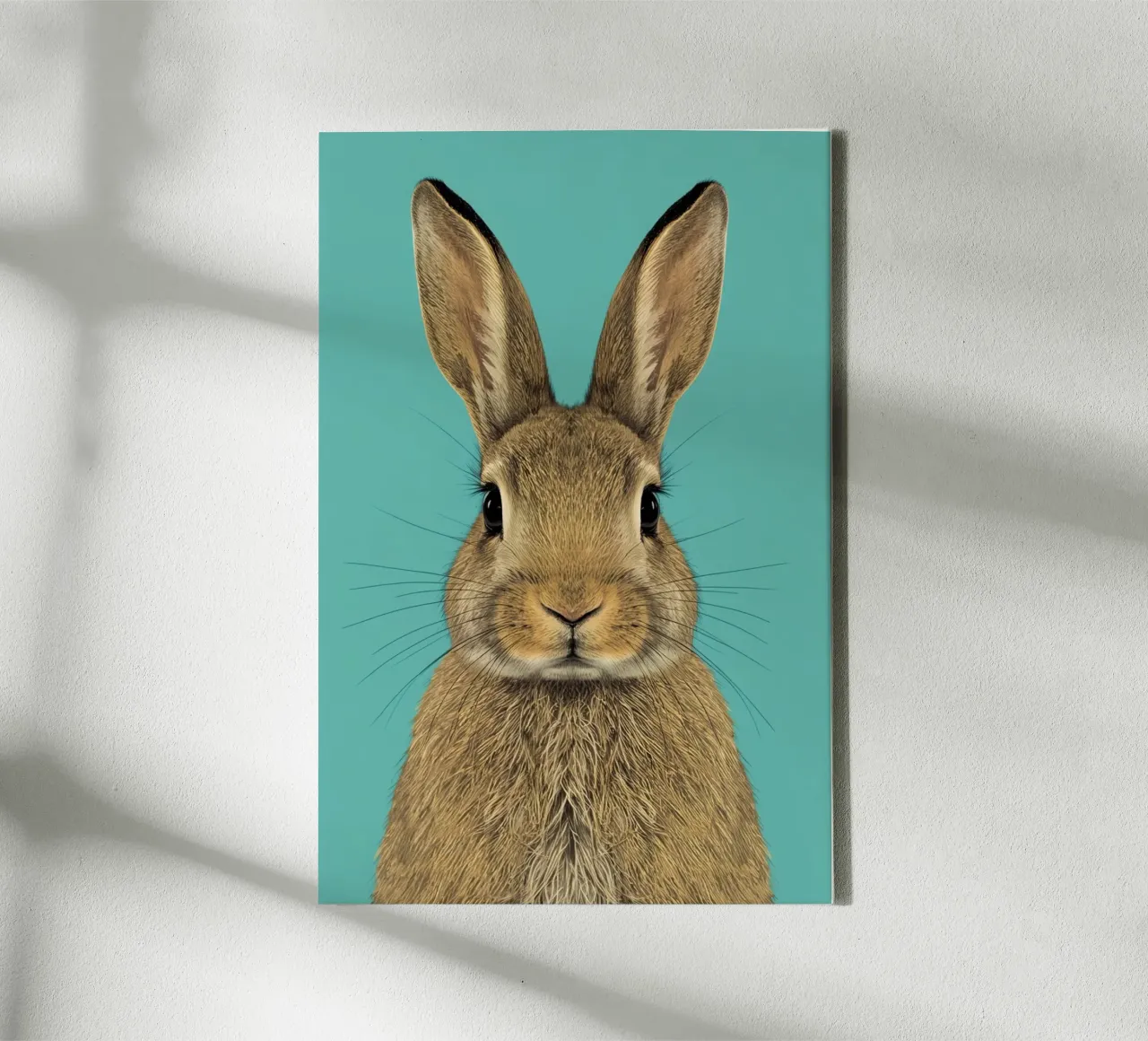 Rabbit Portrait on Blue Background canvas with Floater frame by DesignDoodle