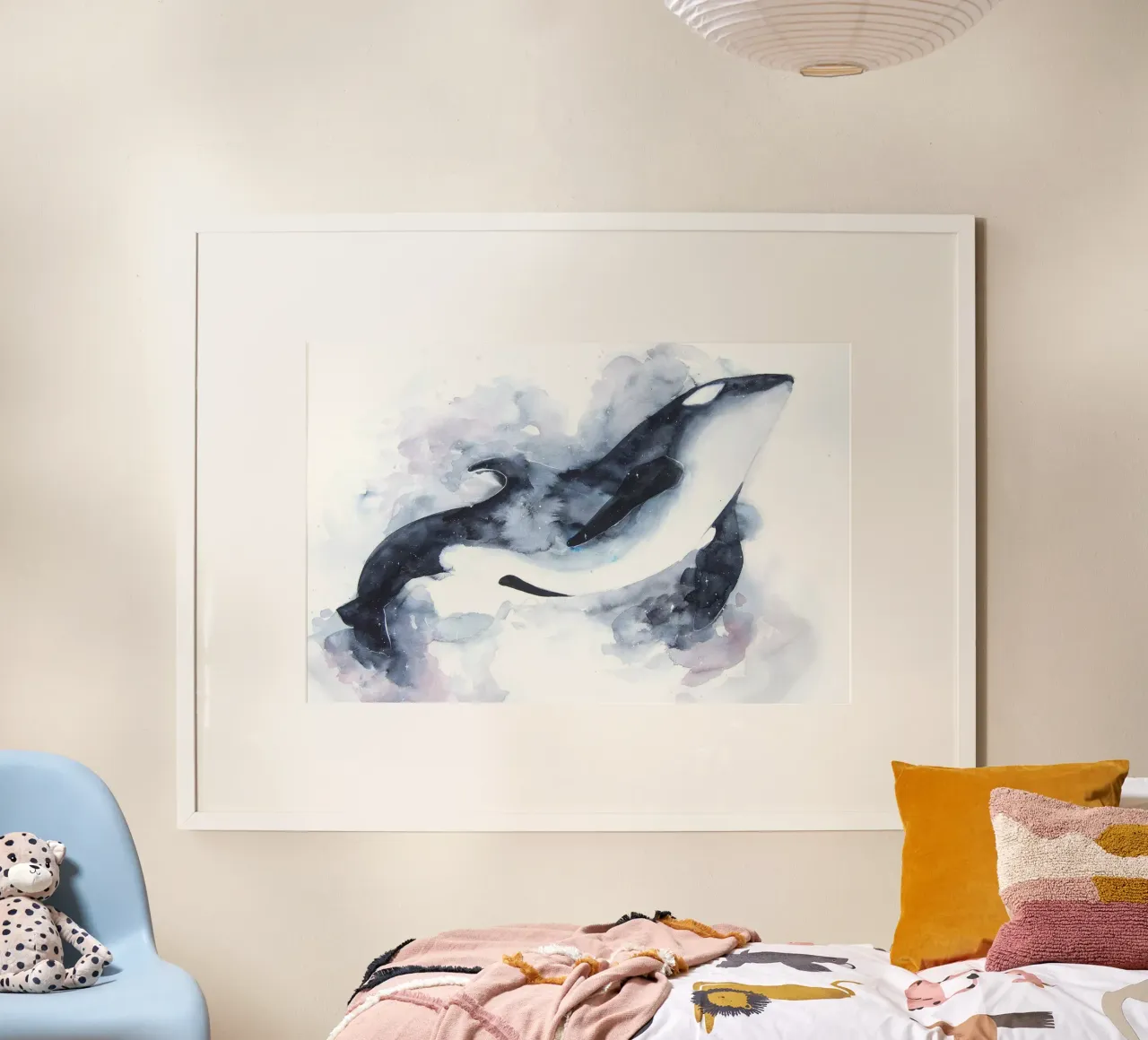Orca spaziale di Déborah Maradan poster con telaio in plastica da David Jackson