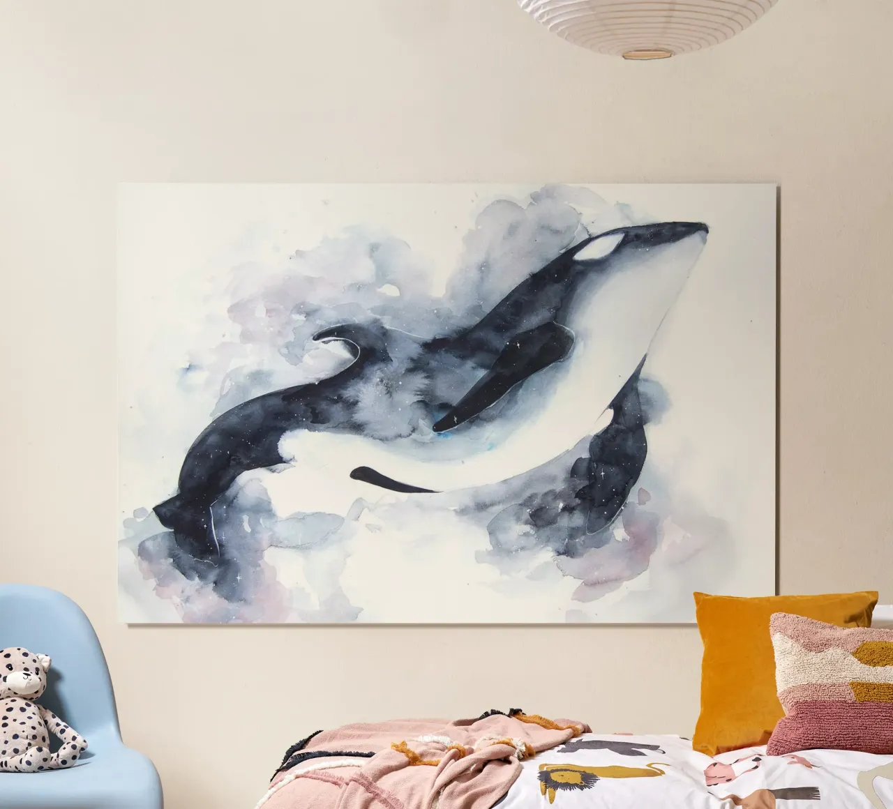 Orca spaziale di Déborah Maradan poster con telaio in plastica da David Jackson