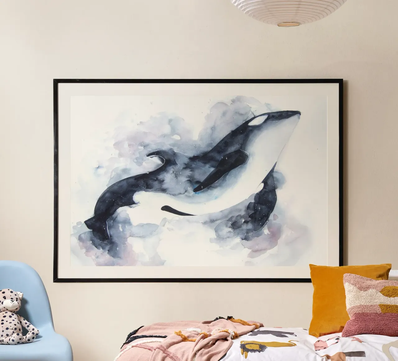 Orca spaziale di Déborah Maradan poster con telaio in plastica da David Jackson