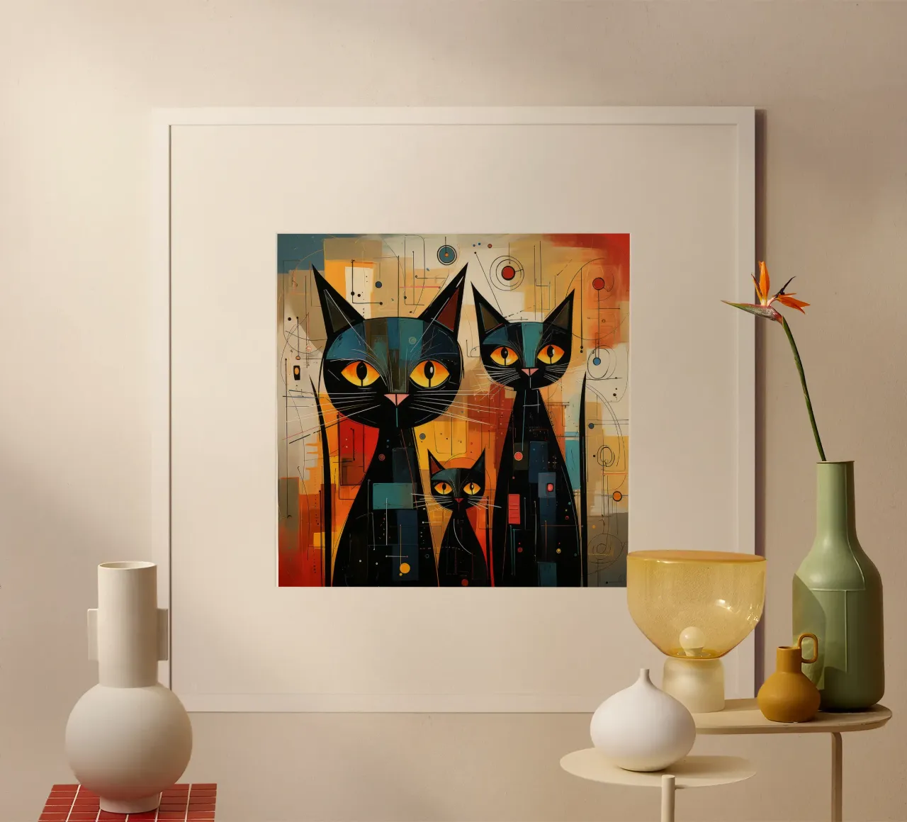 Tre gatti neri poster con telaio in plastica da David Jackson