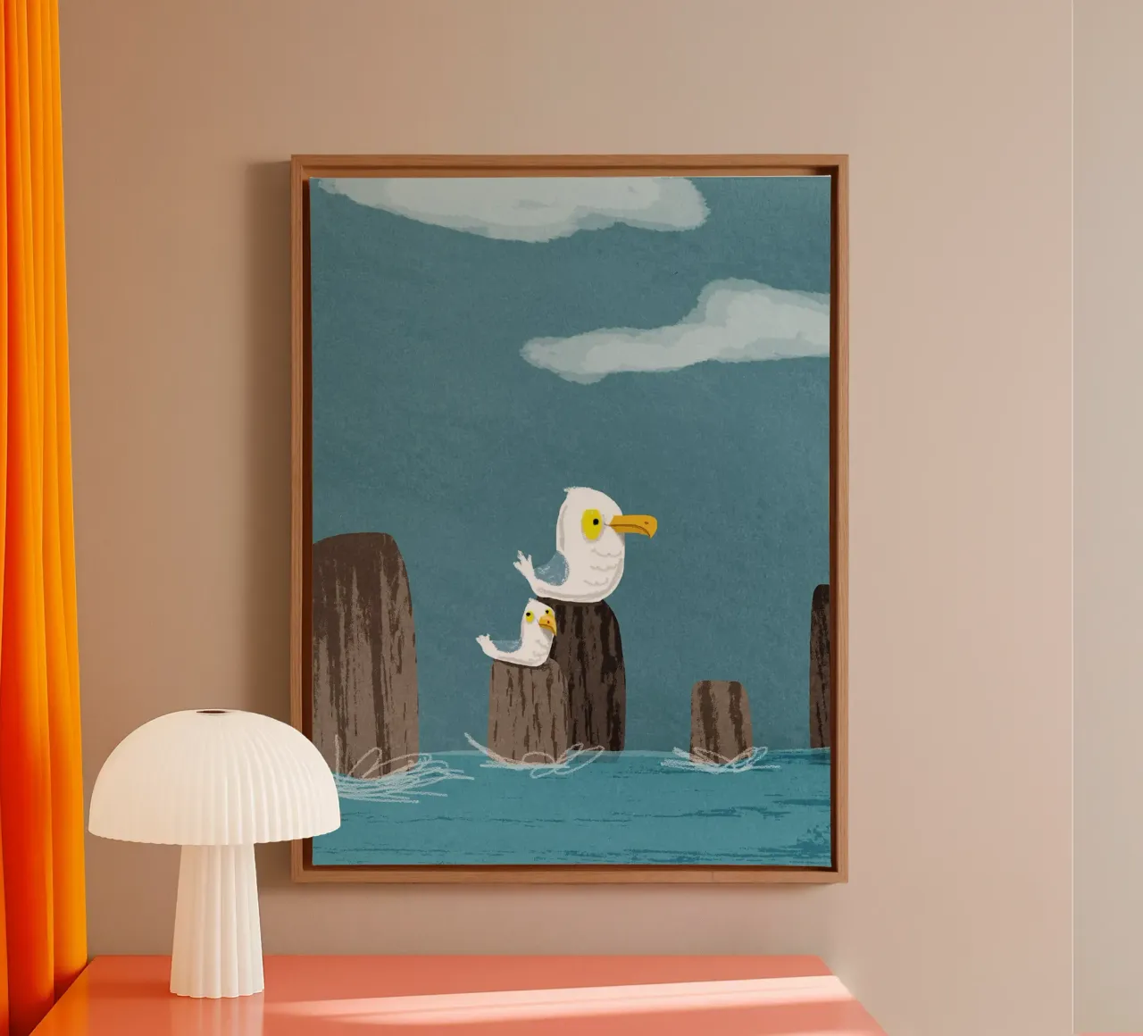 Twee meeuwen canvas met Baklijst van David Jackson