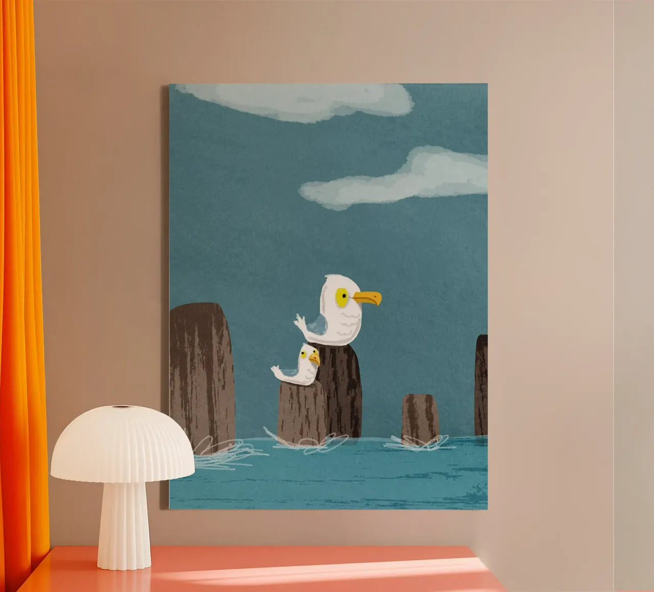Twee meeuwen canvas met Baklijst van David Jackson
