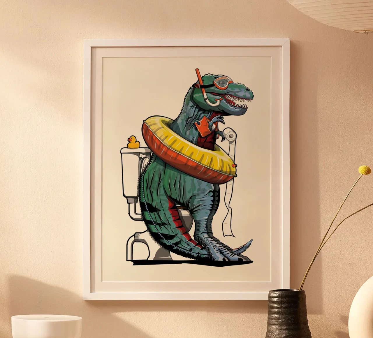 Dinosauro tirannosauro sul water poster con telaio in alluminio da David Jackson
