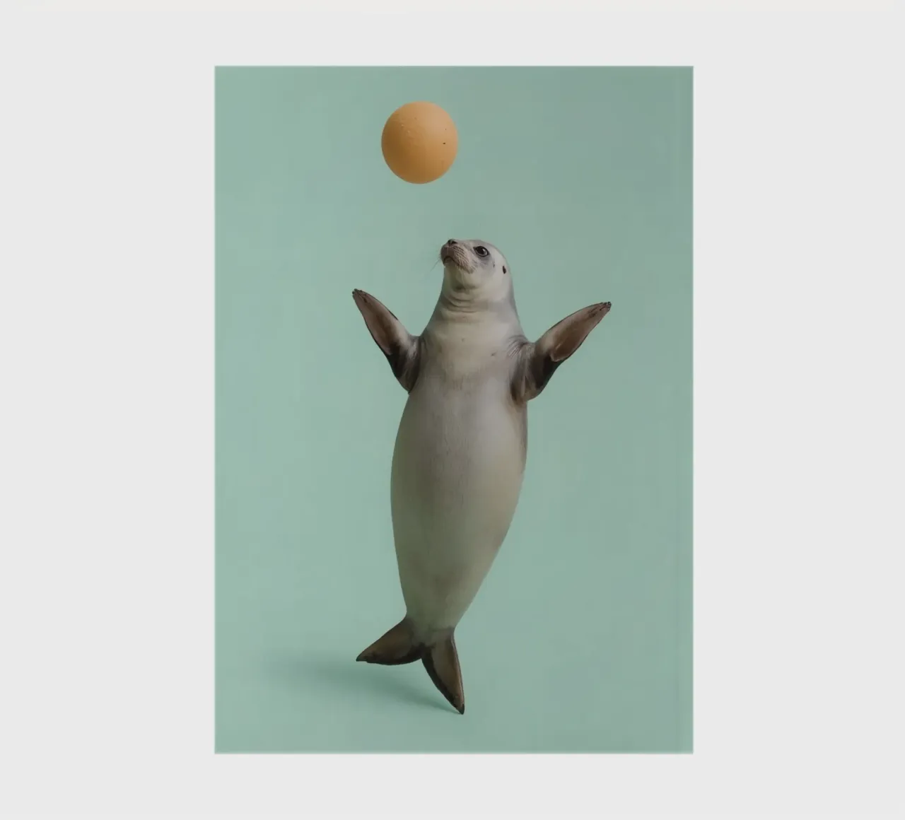 Seal Balancing with Ball on Green Background notebook by DesignDoodle