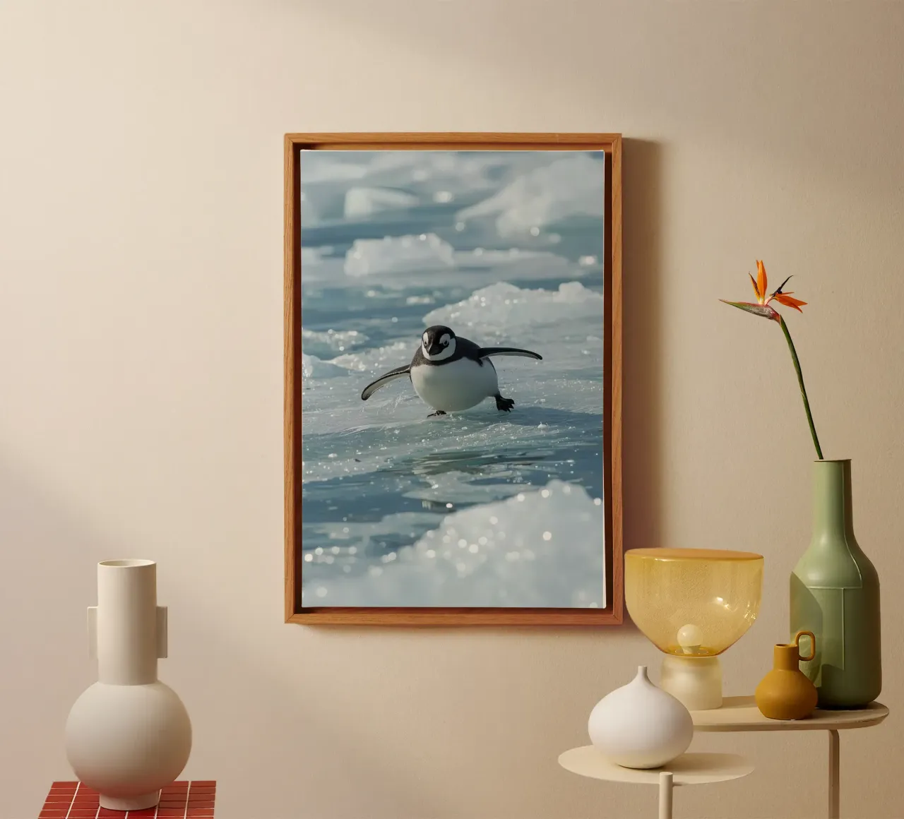 Single Penguin skating on Ice canvas with Floater frame by DesignDoodle
