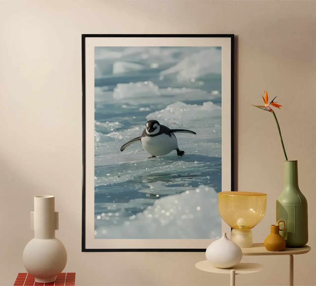 Single Penguin skating on Ice poster by DesignDoodle