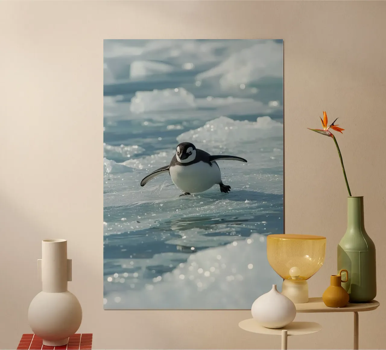 Single Penguin skating on Ice poster by DesignDoodle