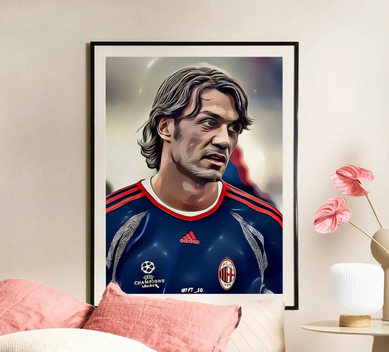 Paolo Maldini durante una partita del Milan poster con telaio in legno da dark eagle
