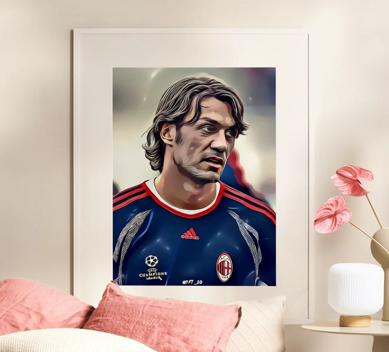Paolo Maldini durante una partita del Milan poster con telaio in legno da dark eagle