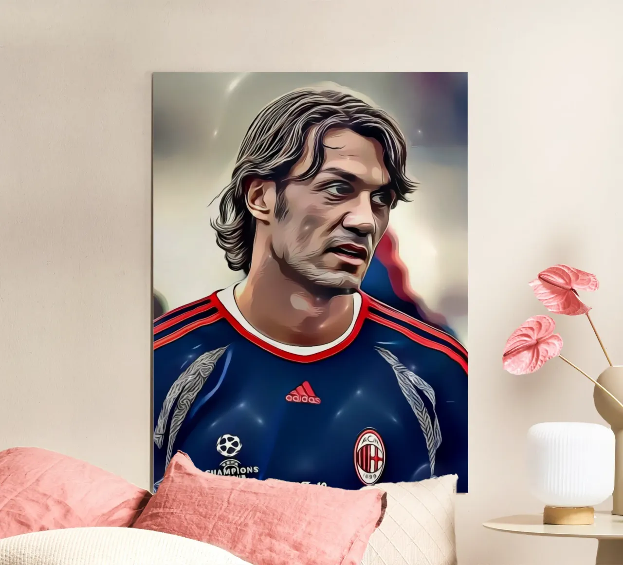 Paolo Maldini durante una partita del Milan poster con telaio in legno da dark eagle