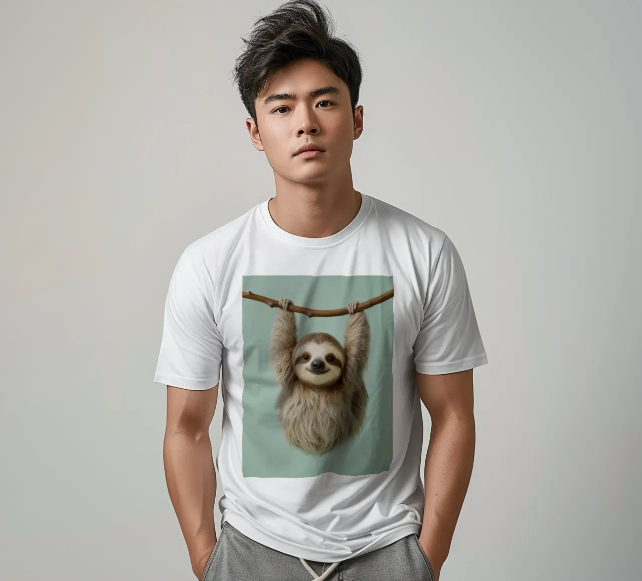 Bradipo felice appeso a un ramo t-shirt da DesignDoodle