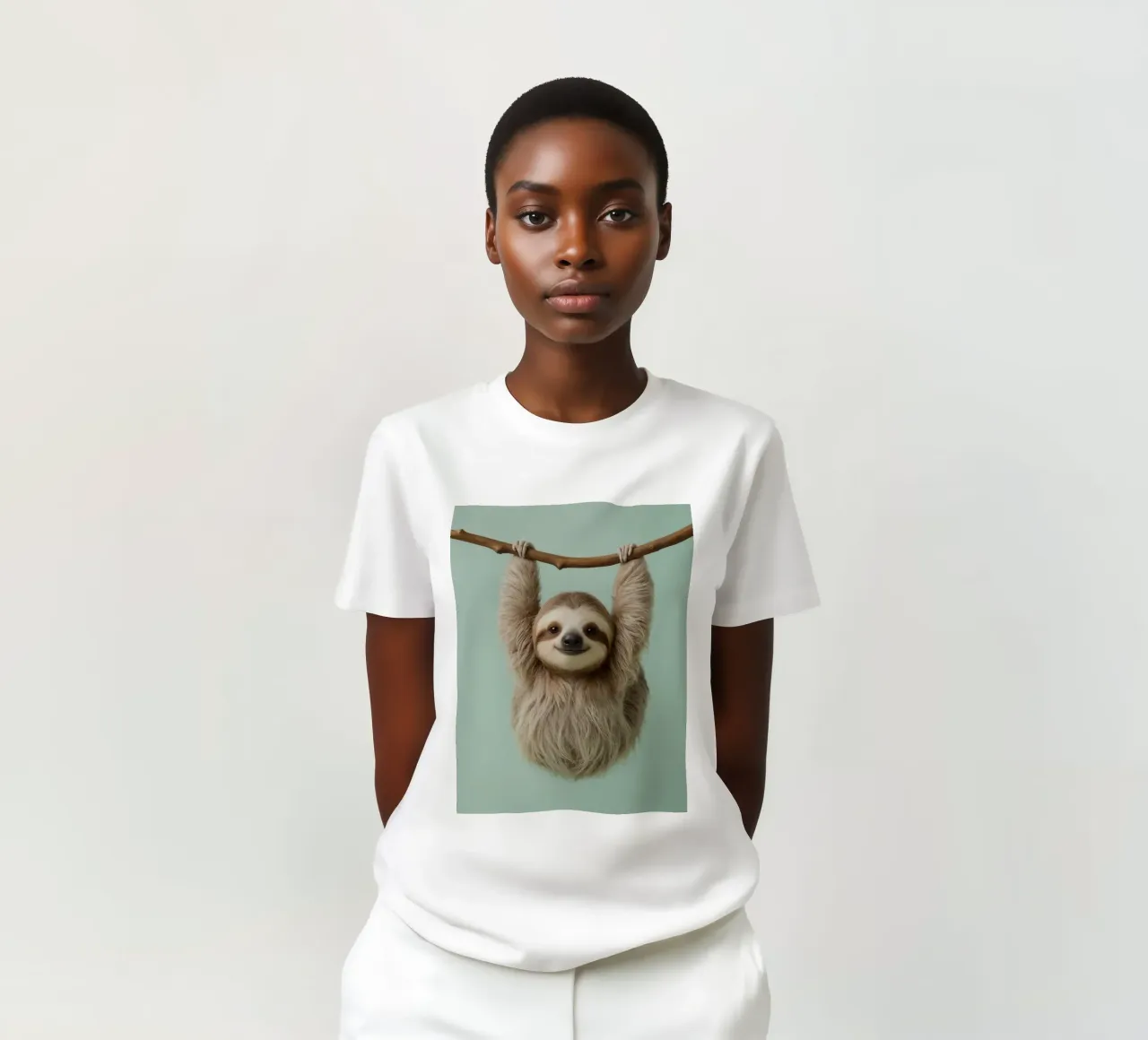 Bradipo felice appeso a un ramo t-shirt da DesignDoodle