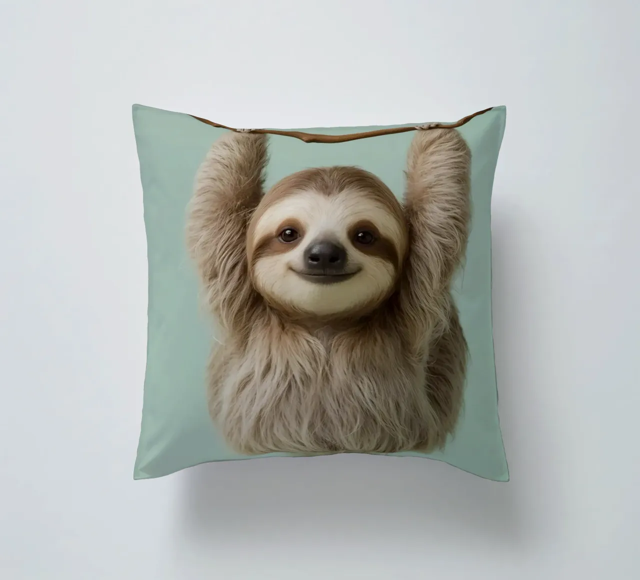 Bradipo felice appeso a un ramo cuscino da DesignDoodle