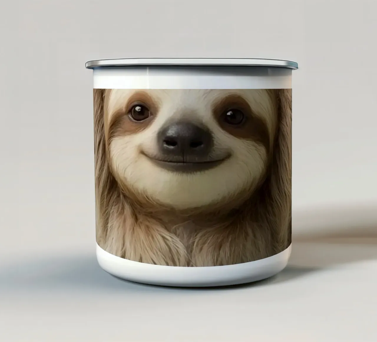 Bradipo felice appeso a un ramo tazza in smalto da DesignDoodle