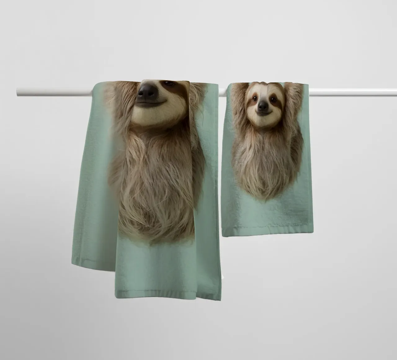Bradipo felice appeso a un ramo asciugamano da bagno da DesignDoodle