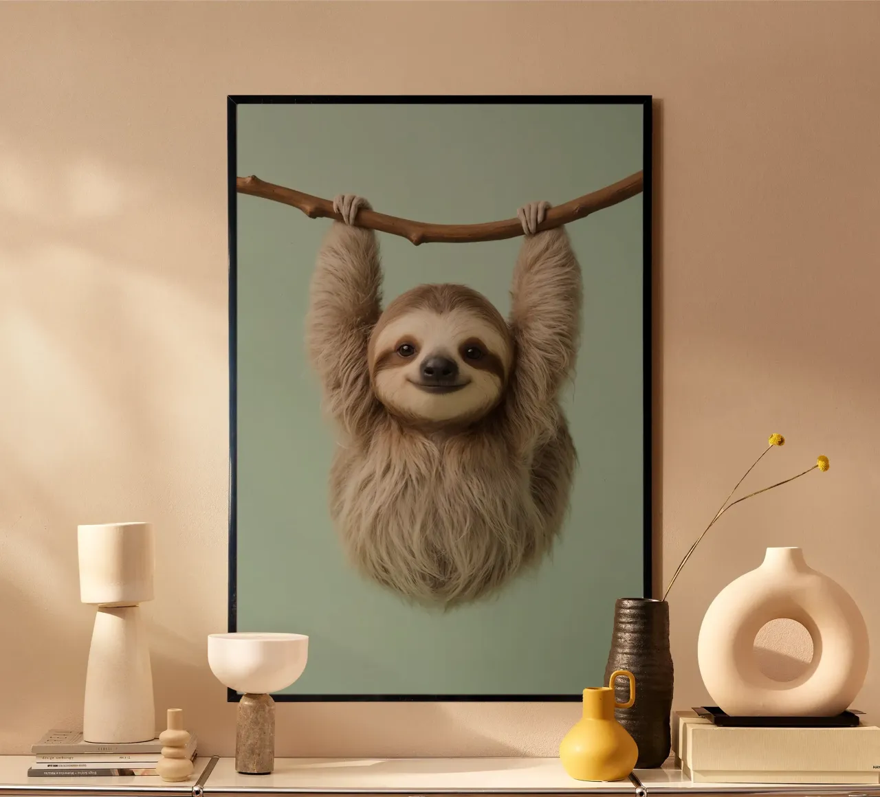 Bradipo felice appeso a un ramo poster da DesignDoodle