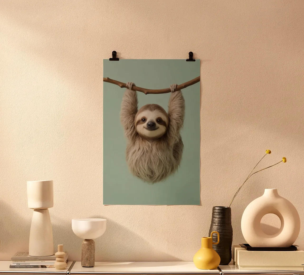 Bradipo felice appeso a un ramo poster da DesignDoodle