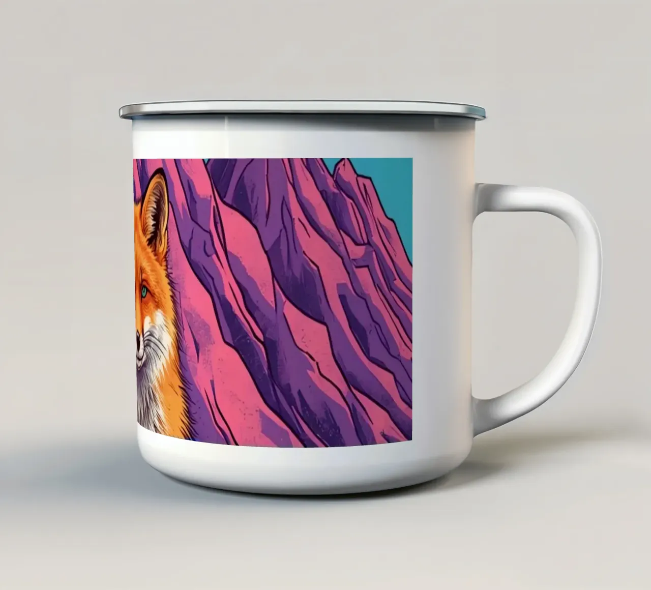 Volpe in piedi davanti a tre montagne tazza in smalto da DesignDoodle