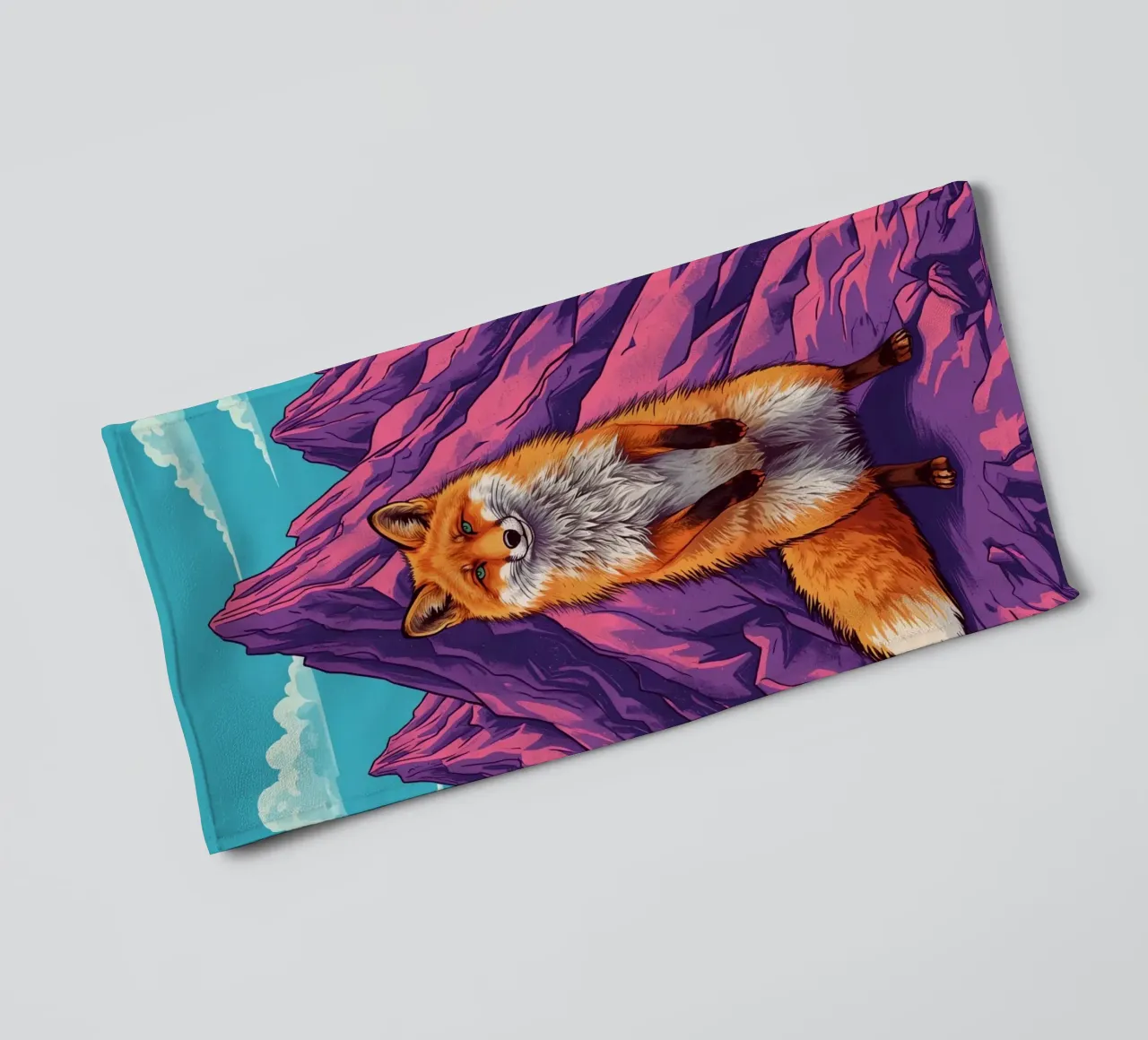 Standing Fox in Front of Three Mountains towel by DesignDoodle