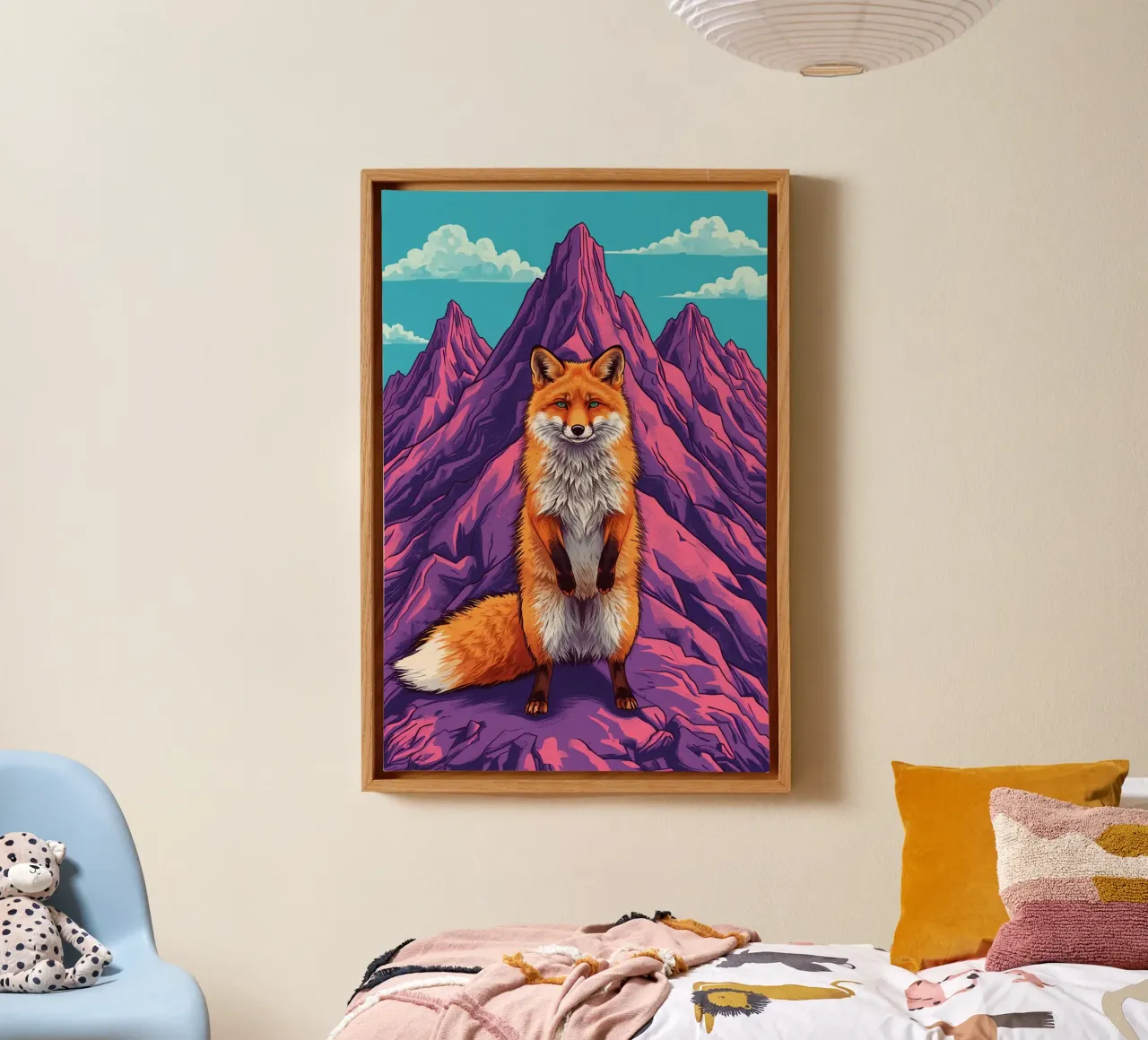 Standing Fox in Front of Three Mountains canvas with Floater frame by DesignDoodle