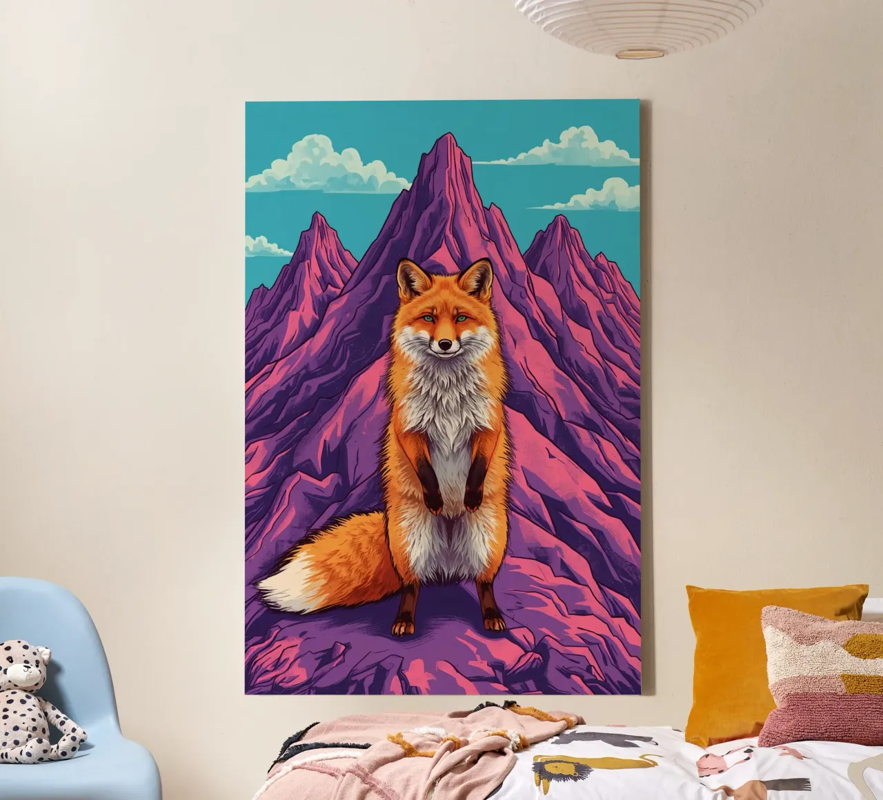 Standing Fox in Front of Three Mountains canvas with Floater frame by DesignDoodle